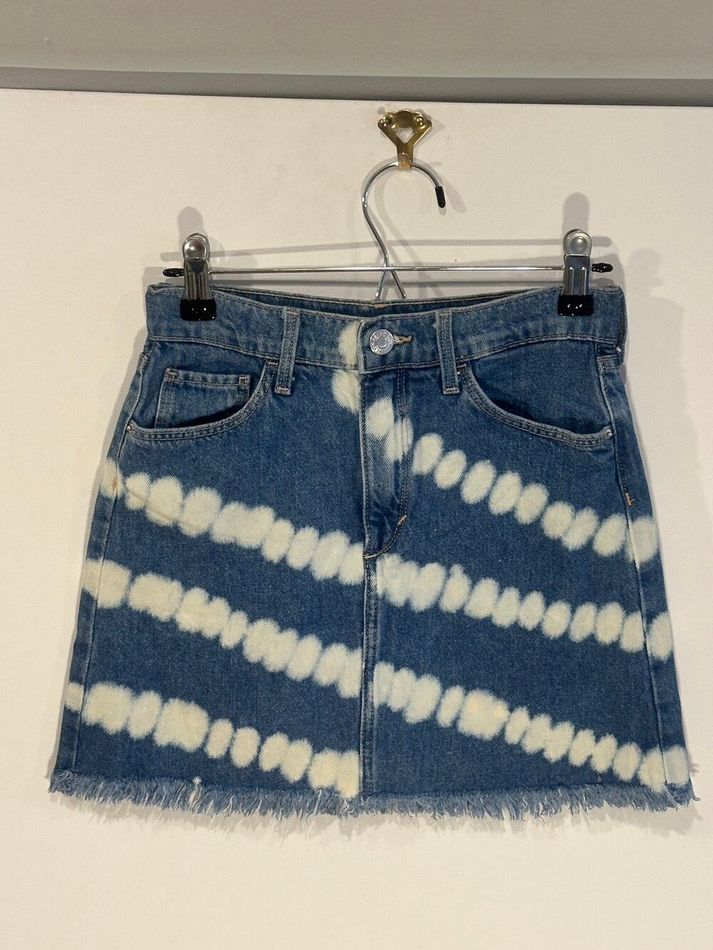 H&M &Denim Tie Dye Shibori Dot Raw Hem Denim Mini Skirt Girls 12 / Womens XXS 00